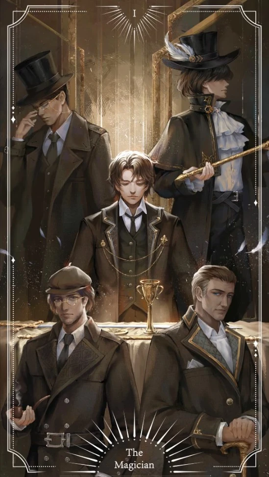 <strong>All of Klein Moretti's identities Klein, Gehrman, Merlin, Sherlock and Dwayne.</strong>